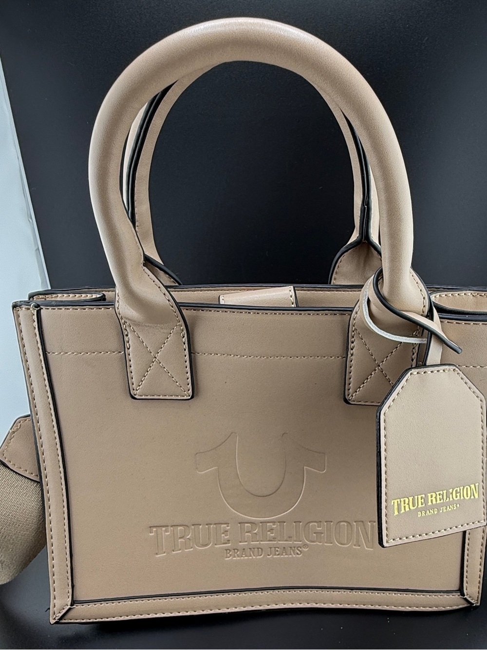 NEW True Religion Beige Tote Satchel Purse Crossbody Bag Horseshoe Logo Handbag
